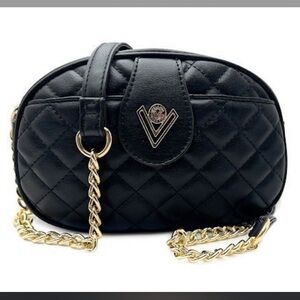 Valentino Orlandi Black Quilted Camera Bag with Gold Chain